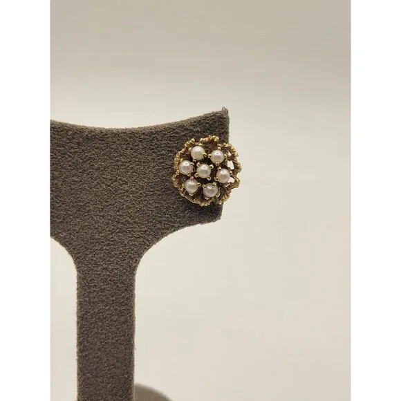 Vintage DBP 585/14k Yellow Gold Akoya Cultured Pearl Clip on Earrings Earrings